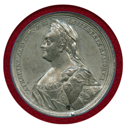 ロシア 1787-Dated ホワイトメタルメダル エカテリーナ2世 NGC AU58