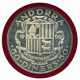 アンドラ公国 1960年 50ディナール銀貨 カール大帝 PCGS PR67DCAMEO