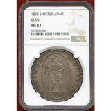 【SOLD】スイス ベルン 1823年 4フランケン銀貨 NGC MS63
