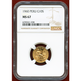 ペルー 1960年 10ソル 金貨 女神座像 NGC MS67