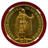 ハンガリー 1908KB 100コロナ 金貨 フランツヨーゼフ1世 リストライク NGC MS66