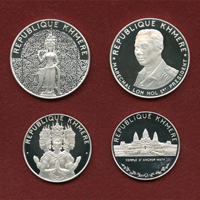 カンボジア 1974年 10000リエル/5000リエル 銀貨 4枚セット プルーフ