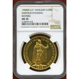 ハンガリー 1908KB 100コロナ金貨 フランツヨーゼフ1世 リストライク MS70