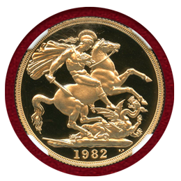イギリス 1982年 2ソブリン 金貨 エリザベス2世ヤングバスト PF70UC