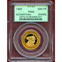 【SOLD】スイス 現代射撃祭 1997年 500フラン 金貨 シャフハウゼン PCGS PR69