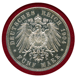 【SOLD】ドイツ リューベック 1904A 5マルク 銀貨 双頭の鷲 PCGS PR67CAM