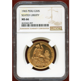 ペルー 1965年 50ソル 金貨 女神座像 NGC MS66
