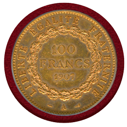 【SOLD】フランス 1907A 100フラン 金貨 エンジェル PCGS AU58