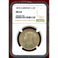 【SOLD】イギリス 1874年 1/2クラウン 銀貨 ヴィクトリア ヤングヘッド NGC MS64