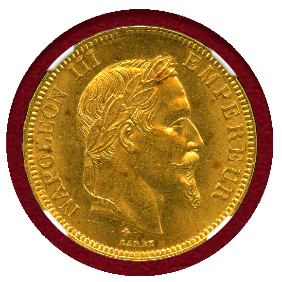 JCC | ジャパンコインキャビネット / 【SOLD】フランス 1868BB 100フラン 金貨 ナポレオン3世有冠 NGC MS64
