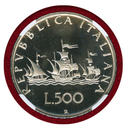 イタリア 1993R 500リレ 銀貨 コロンブスの船 NGC PF69UC