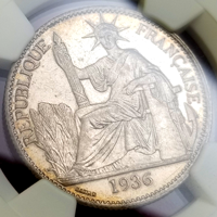 【SOLD】仏領インドシナ 1936年 50セント 銀貨 自由の女神 NGC MS62