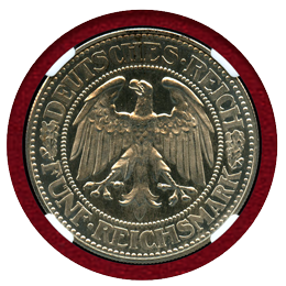ドイツ ワイマール共和国 1929A 5マルク 銀貨 オークツリー NGC PF66CAMEO