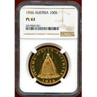オーストリア 1936年 100シリング 金貨 マドンナ NGC PL63