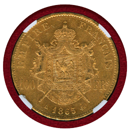 フランス 1865A 100フラン 金貨 ナポレオン3世有冠 NGC MS61