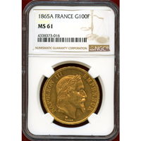 フランス 1865A 100フラン 金貨 ナポレオン3世有冠 NGC MS61