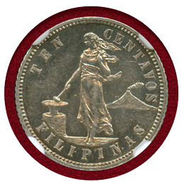 フィリピン 1906年 10センタボ 銀貨 女神立像 NGC PF63