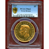 イギリス 1937年 5ポンド プルーフ 金貨 ジョージ6世 PCGS PR62