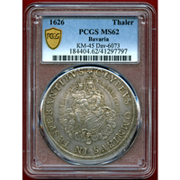 【SOLD】ドイツ バイエルン 1626年 ターラー銀貨 マドンナ PCGS MS62