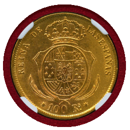スペイン 1859年 100レアル 金貨 イサベル2世 NGC MS62