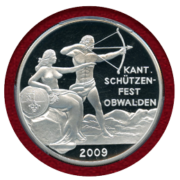 スイス 現代射撃祭 2009年 50フラン 銀貨 オプヴァルデン PCGS PR69DCAM