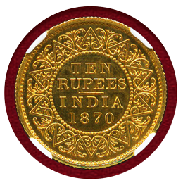 英領インド 1870CM 10ルピー 金貨 リストライク ヴィクトリア NGC PF63CAM