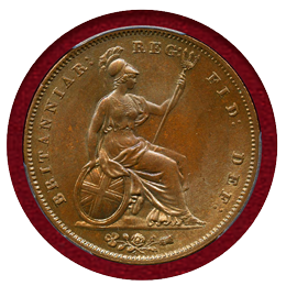 イギリス 1853年 ペニー 銅貨 ヴィクトリア ヤングヘッド PCGS65BN +WINGS