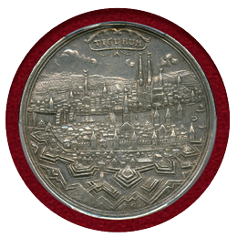 【SOLD】スイス チューリッヒ 1707年 都市景観 銀メダル PCGS SP58