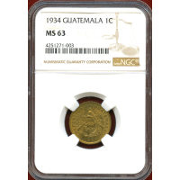 グアテマラ 1934年 1センタボ ケツァール NGC MS63