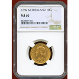 【SOLD】オランダ 1897年 10グルデン 金貨 ウィルヘルミナ幼年像 NGC MS66
