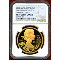 イギリス 2012年 ￡5 銀貨 GILT エリザベス2世即位60年記念  NGC PF70UC