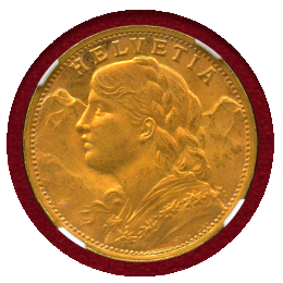 スイス 1935LB 20フラン 金貨 アルプスと少女 リストライク NGC MS66