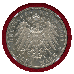 ドイツ ハンブルク 1909J 3マルク 銀貨 紋章 NGC PF67