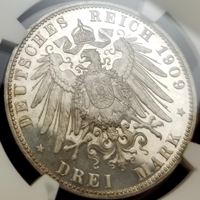 ドイツ ハンブルク 1909J 3マルク 銀貨 紋章 NGC PF67