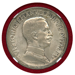 【SOLD】イタリア 1916R 2リレ 銀貨 エマヌエレ3世 クァドリガ NGC MS64