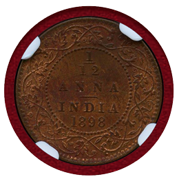 英領インド 1898(C) 1/12アンナ 銅貨 ヴィクトリア女王 NGC MS64RB