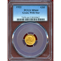 アメリカ 1922年 $1 金貨 グラント生誕100周年記念 PCGS MS64