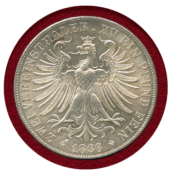 JCC | ジャパンコインキャビネット / ドイツ フランクフルト 1866年 2ターラー 銀貨 フランコニア