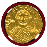 ビザンチン帝国 695-698 ソリダス 金貨 レオンティオス NGC Ch MS