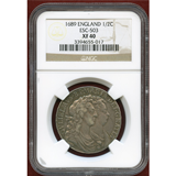 イングランド 1689年 1/2クラウン銀貨 ウィリアム&メアリー NGC XF40