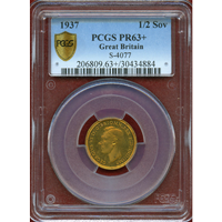 イギリス 1937年 1/2ソブリン 金貨 ジョージ6世 PCGS PR63+