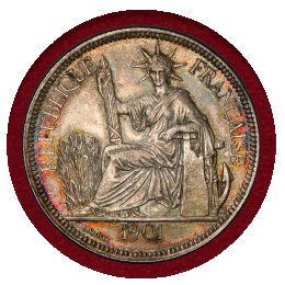 仏領インドシナ 1901A ピアストル 銀貨 自由の女神 PCGS AU55