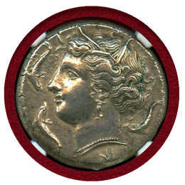 古代ギリシャ シラクサ 紀元前317-289年 4ドラクマ銀貨 アレトゥーサ NGC AU