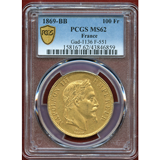 【SOLD】フランス 1869BB 100フラン 金貨 ナポレオン3世有冠 PCGS MS62