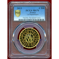 フランス 2013年 500ユーロ 金貨 La Republique PCGS MS70