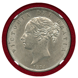 【SOLD】イギリス 1874年 1/2クラウン 銀貨 ヴィクトリア ヤングヘッド NGC MS62