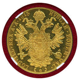 【SOLD】オーストリア (1915) 4ダカット金貨 フランツヨーゼフ1世 リストライク MS67