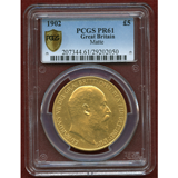 イギリス 1902年 5ポンド 金貨 エドワード7世 PCGS PR61MATTE