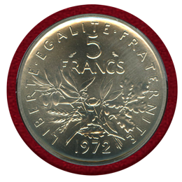 【SOLD】フランス 1972年 5フラン 銀貨 ピエフォー種まく女性 PCGS SP68