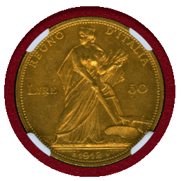 【SOLD】イタリア 1912R 50リレ 金貨 豊穣の女神 NGC MS62